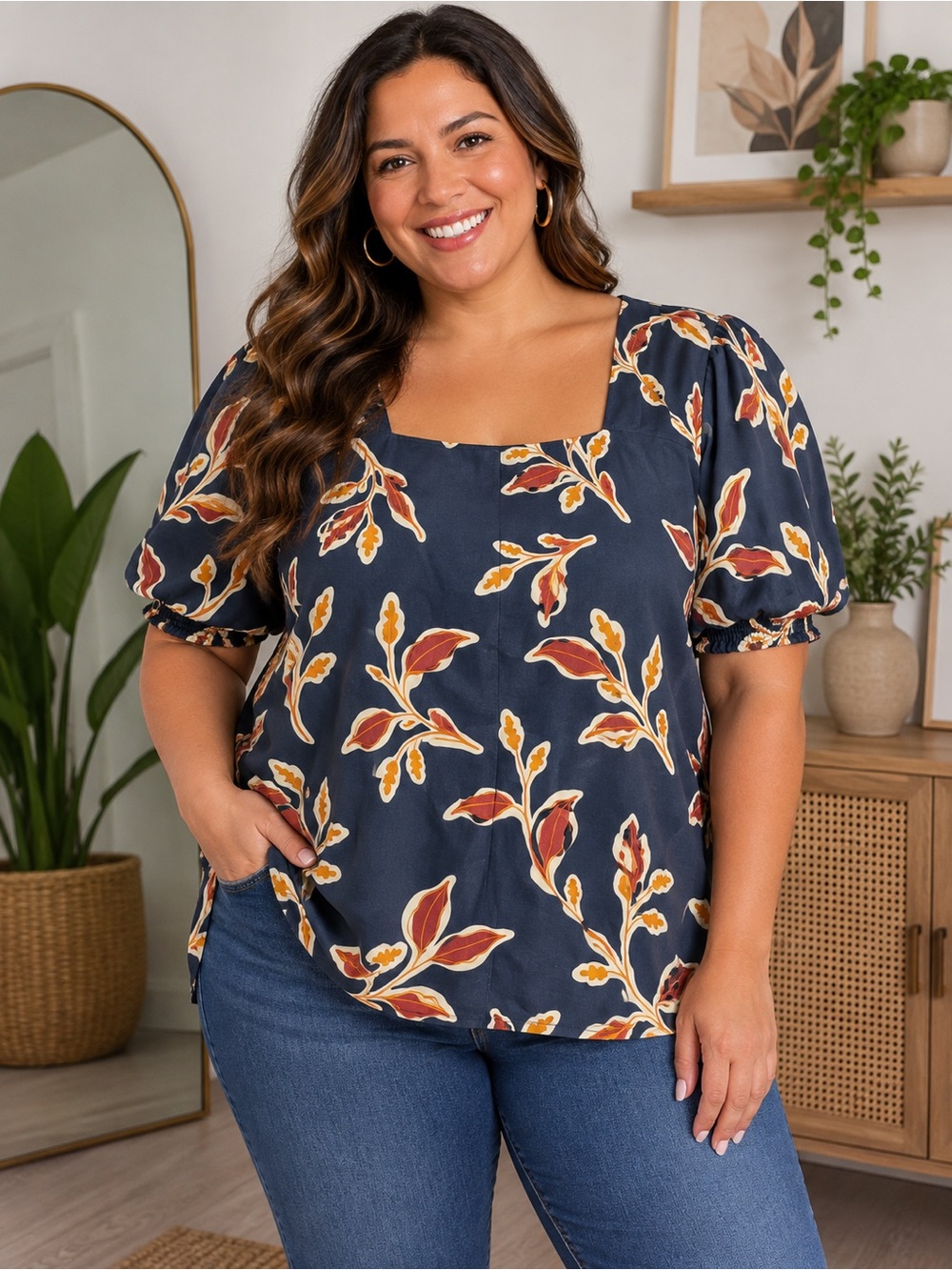 Gilli Navy Floral-Print Blouse